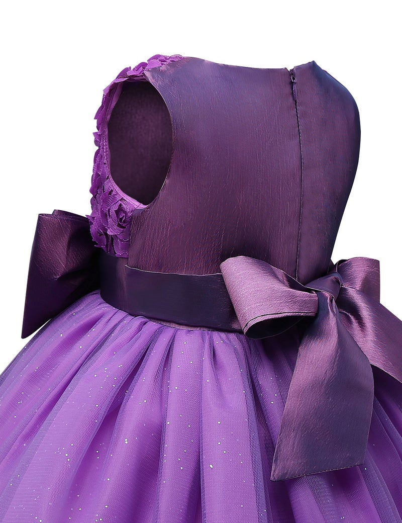 NNJXD Girl Sleeveless Lace 3D Flower Tutu Holiday Princess Dresses Size 3-4 Years Purple - Image 4